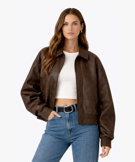 SelenaGomezOversizedBrownLeatherJacket