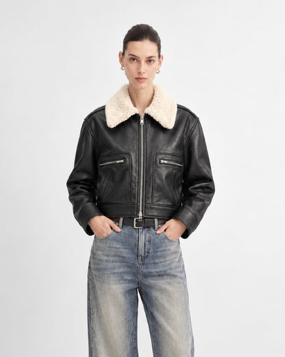 Shearling-Trimmed Leather Jacket