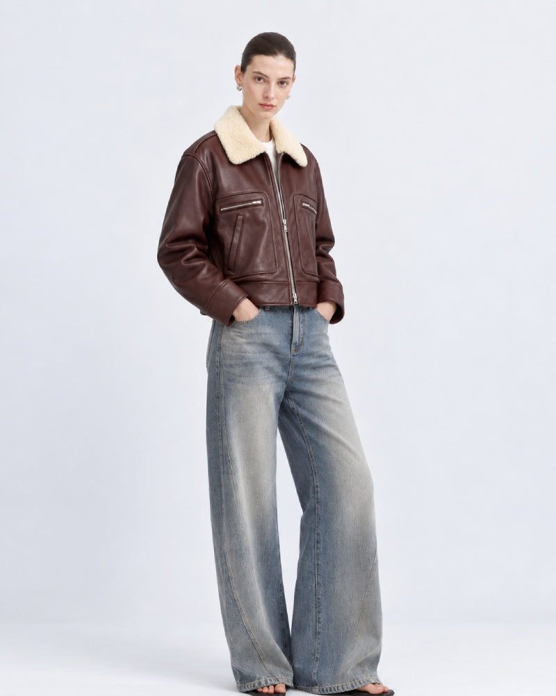 Shearling-Trimmed Leather Jacket