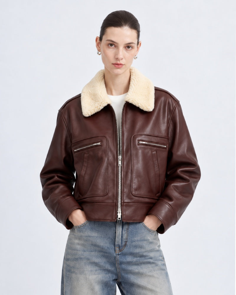 Shearling-Trimmed Leather Jacket