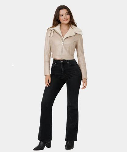 ShearlingDoubleCollarBeigeLeatherJacket
