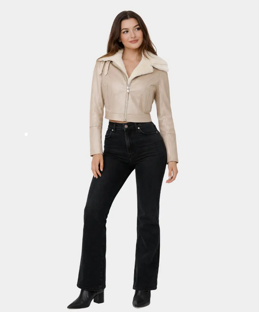 ShearlingDoubleCollarBeigeLeatherJacket