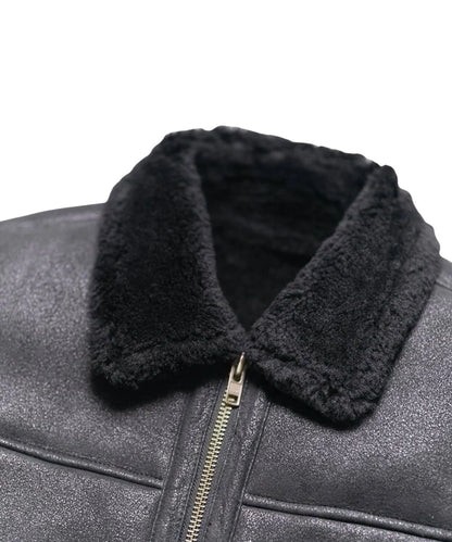 Shearling Bomber Leather Jacket Black