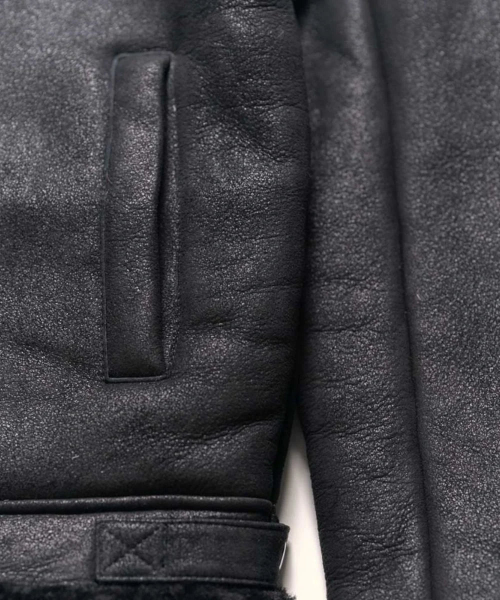 Shearling Leather Bomber Jacket Black