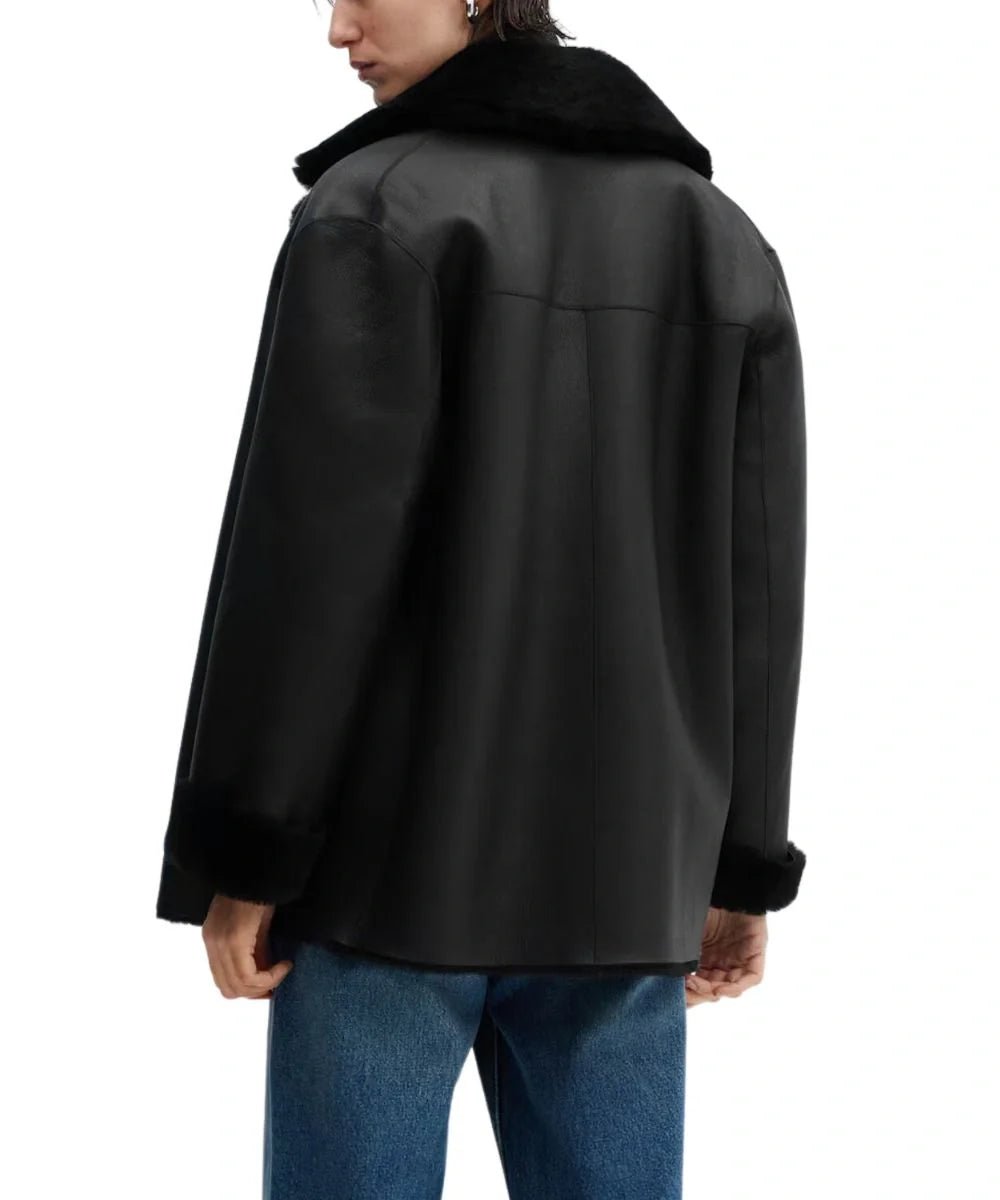 Shearling Lined Black Leather Jacket