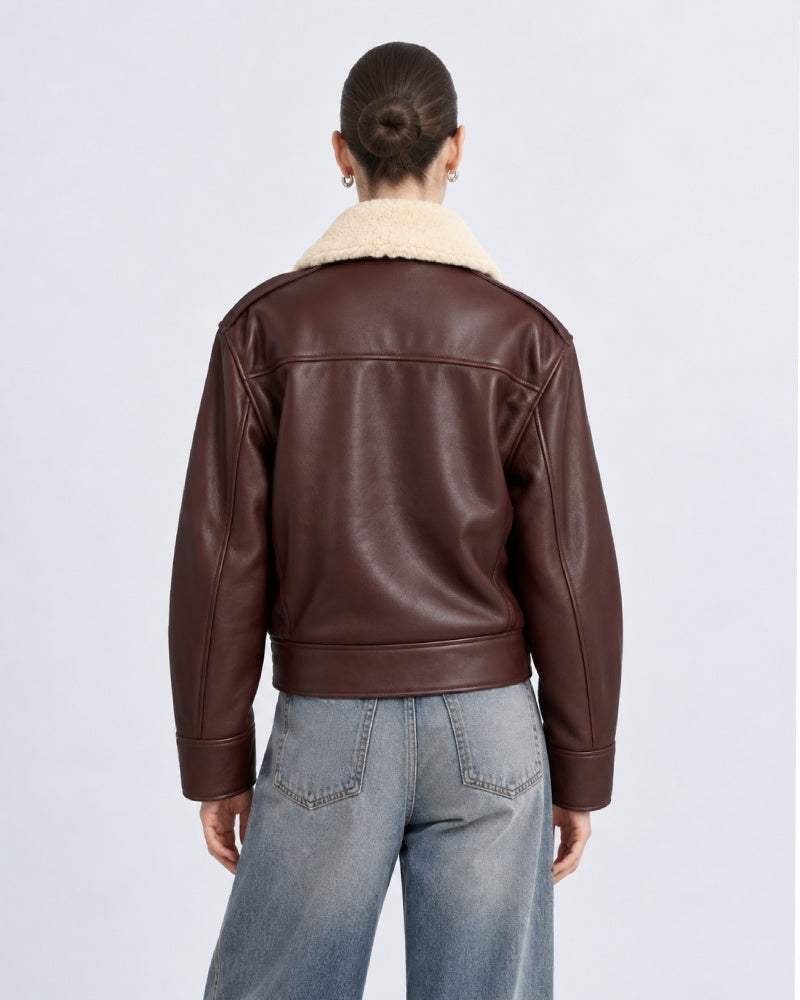 Shearling-Trimmed Leather Jacket