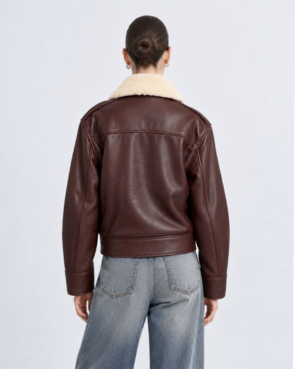 Shearling-Trimmed Leather Jacket