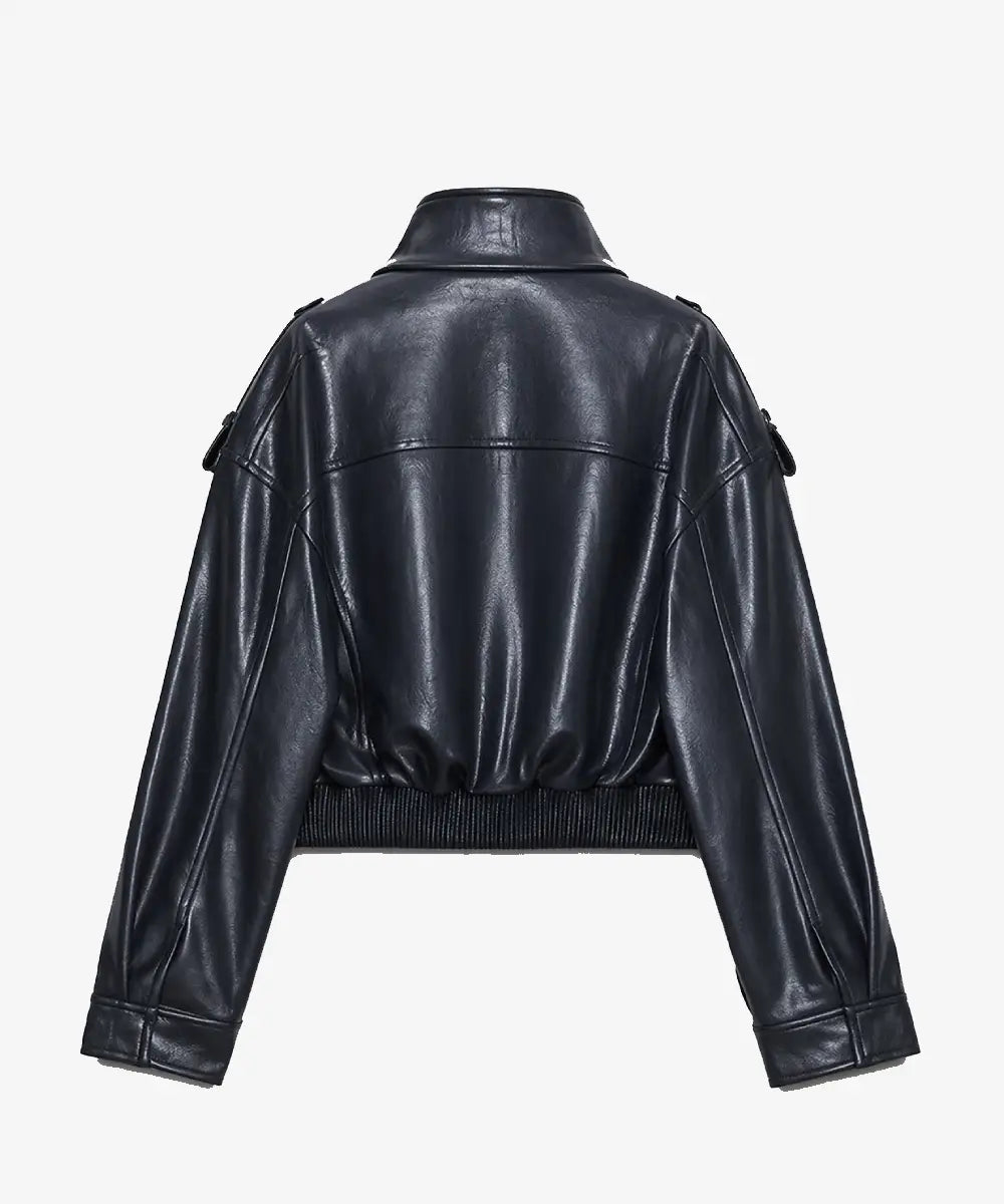 ShortLeatherEffectBlueJacket