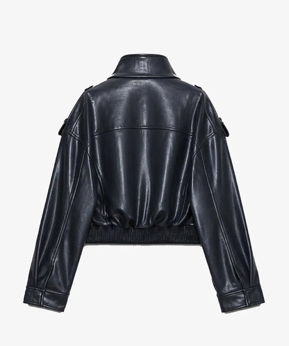 ShortLeatherEffectBlueJacket