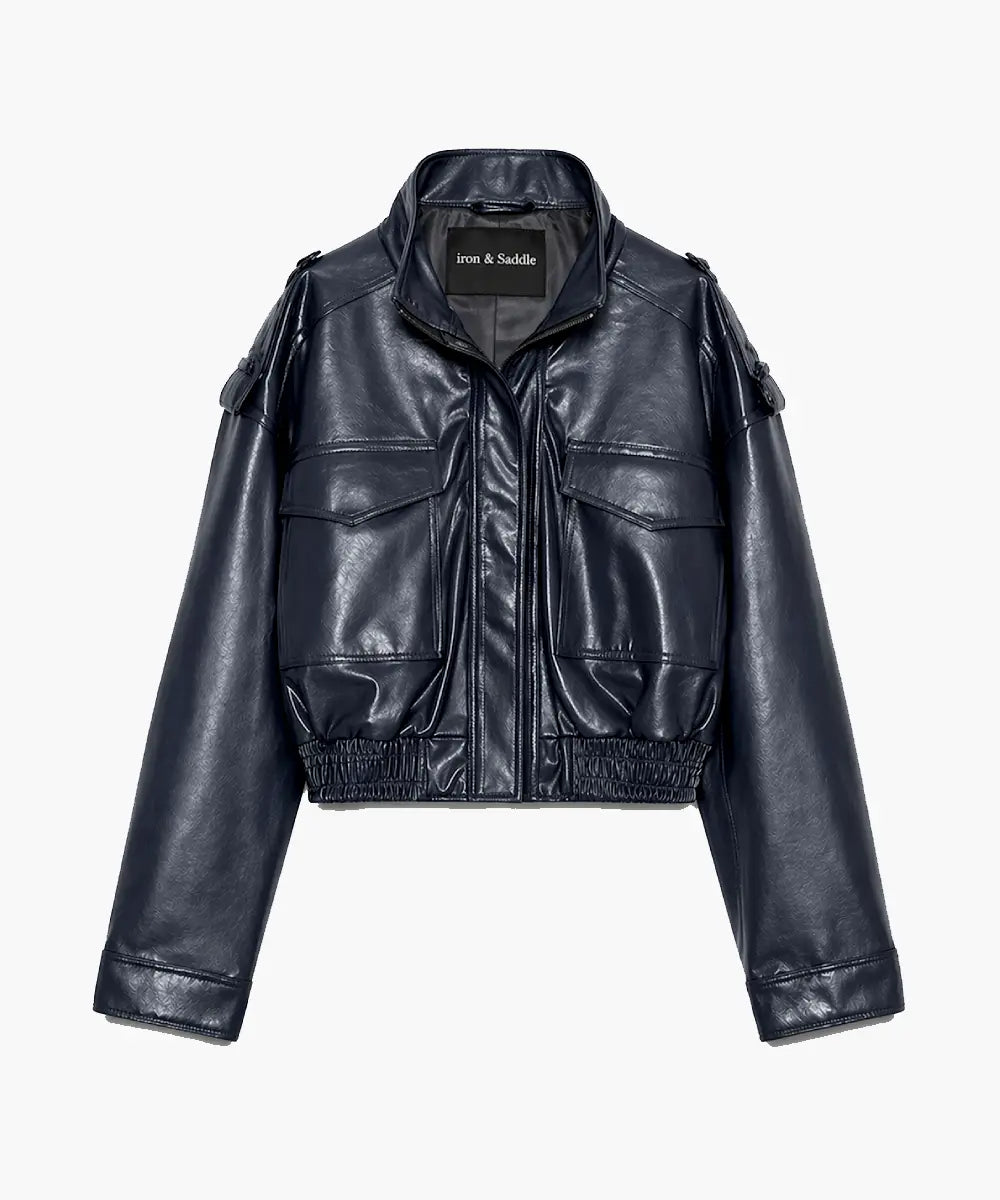 ShortLeatherEffectJacketBlue