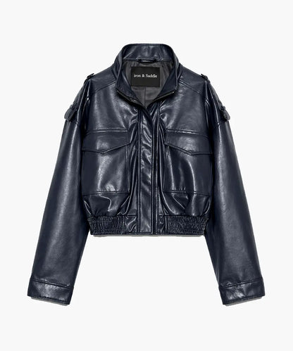 ShortLeatherEffectJacketBlue