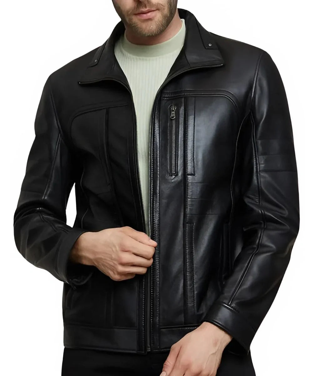 Slim Fit Leather Motorcycle Jacket For Mens