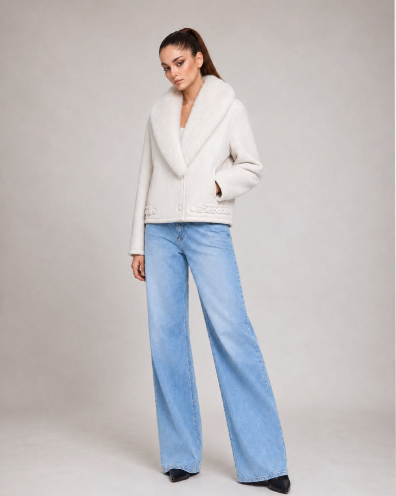 Snowfall White Fur Suede Leather Jacket – Iron Saddle