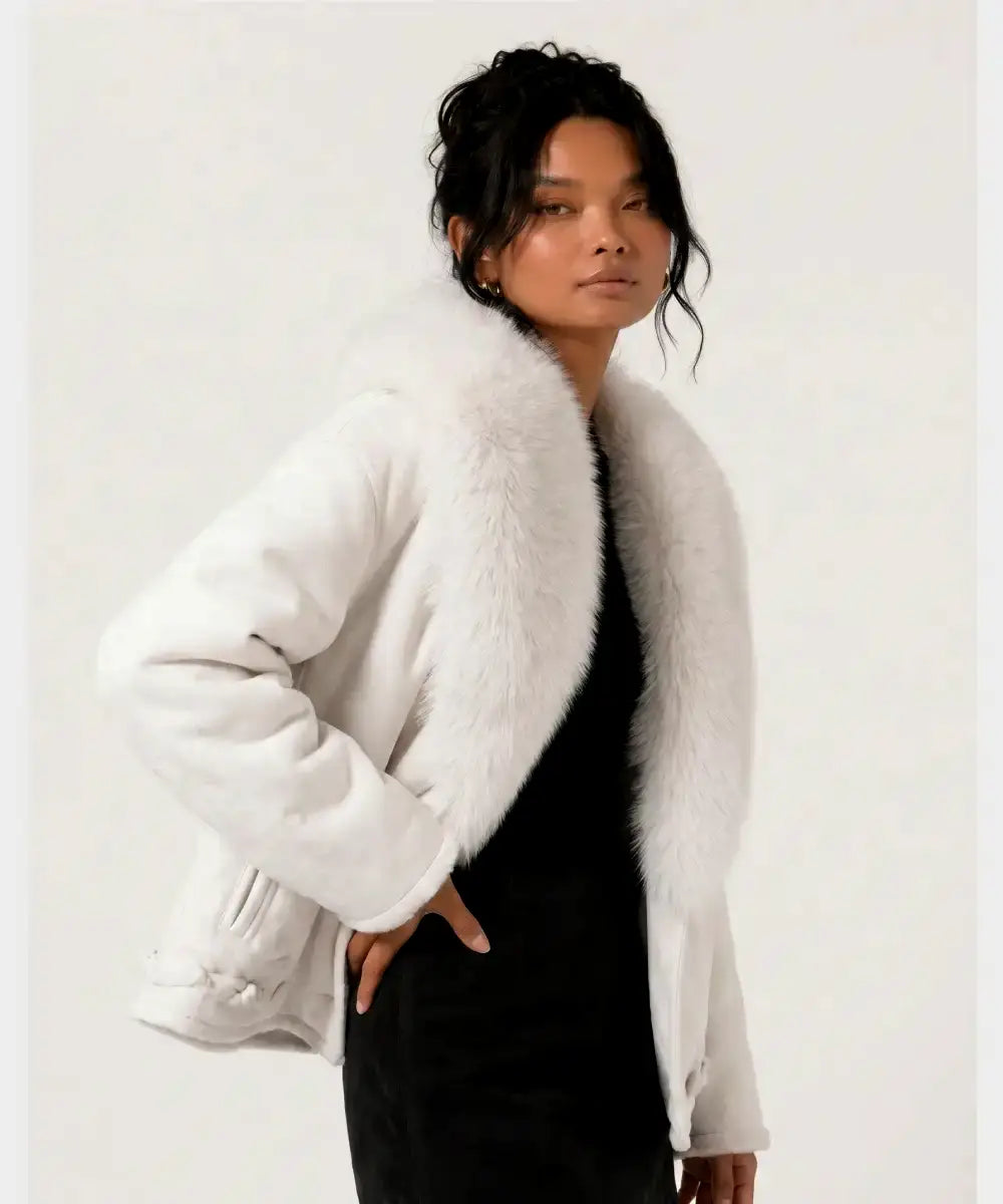 SnowfallWhiteFurSuedeLeatherJacketwomen
