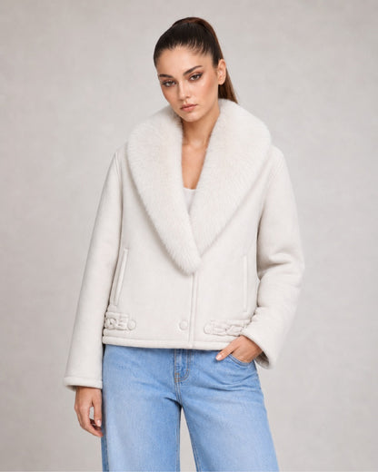 Snowfall White Fur Suede Leather Jacket