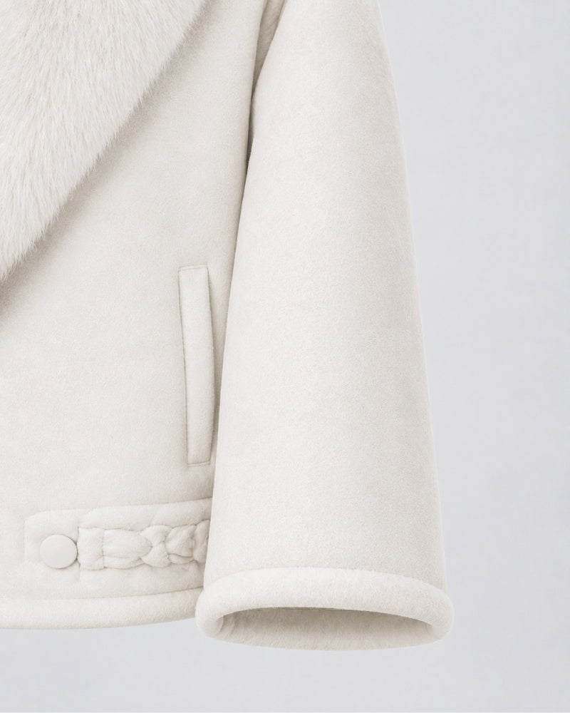 Snowfall White Fur Suede Leather Jacket