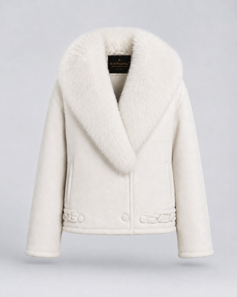 Snowfall White Fur Suede Leather Jacket