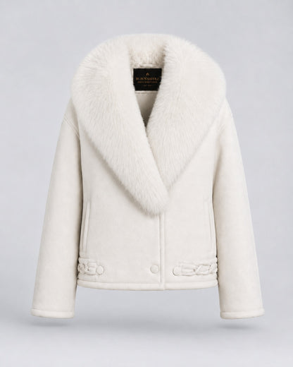 Snowfall White Fur Suede Leather Jacket