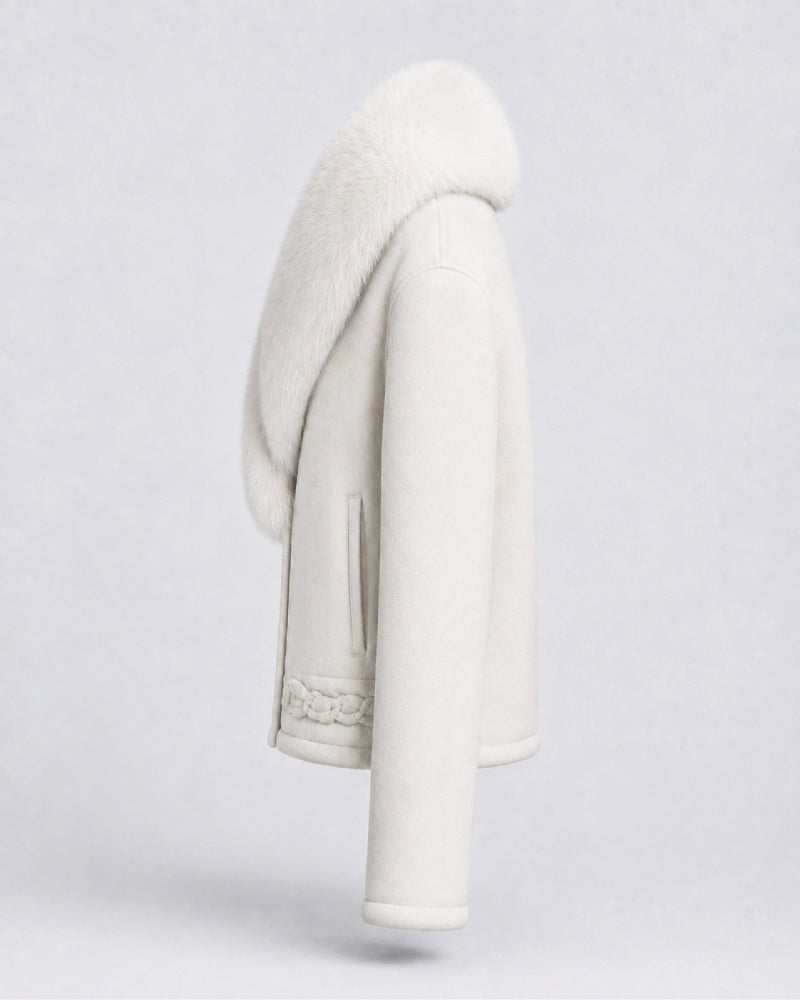 Snowfall White Fur Suede Leather Jacket