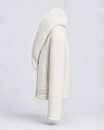Snowfall White Fur Suede Leather Jacket