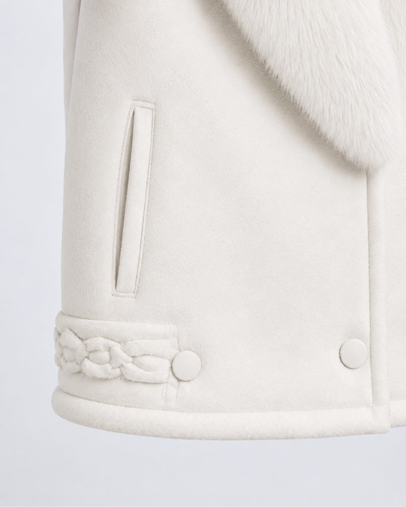 Snowfall White Fur Suede Leather Jacket