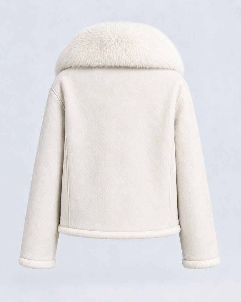 Snowfall White Fur Suede Leather Jacket
