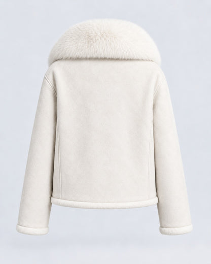 Snowfall White Fur Suede Leather Jacket