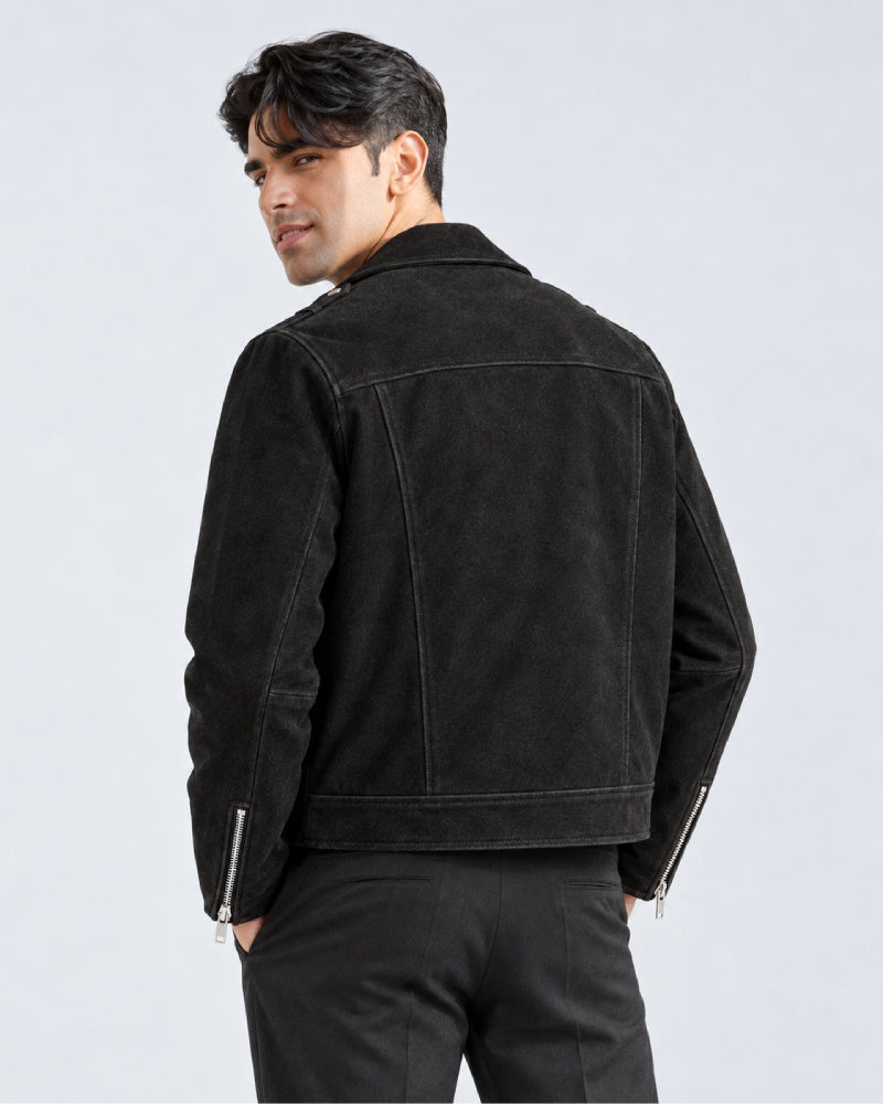 Mens Suede Black Biker Leather Jacket