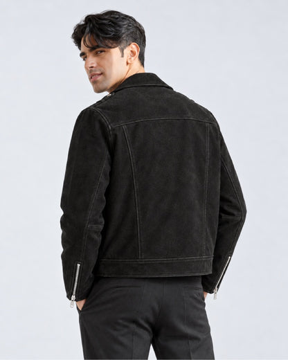 Mens Suede Black Biker Leather Jacket