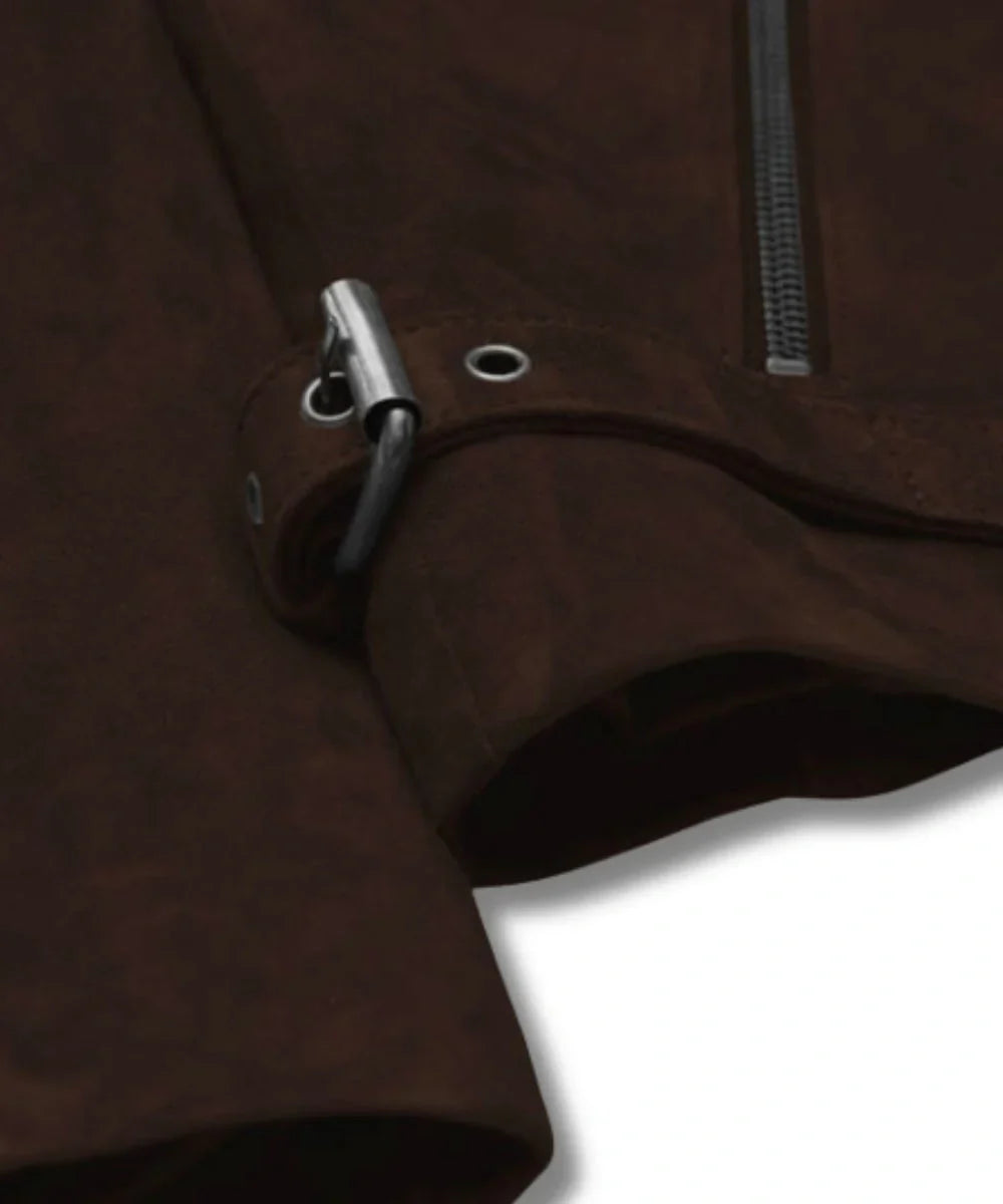Suede Dark Brown Biker Leather Bomber Jacket For Women
