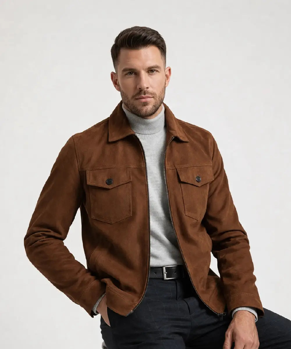 Suede_Tan_Leather_Zip_Through_Trucker_Jacket