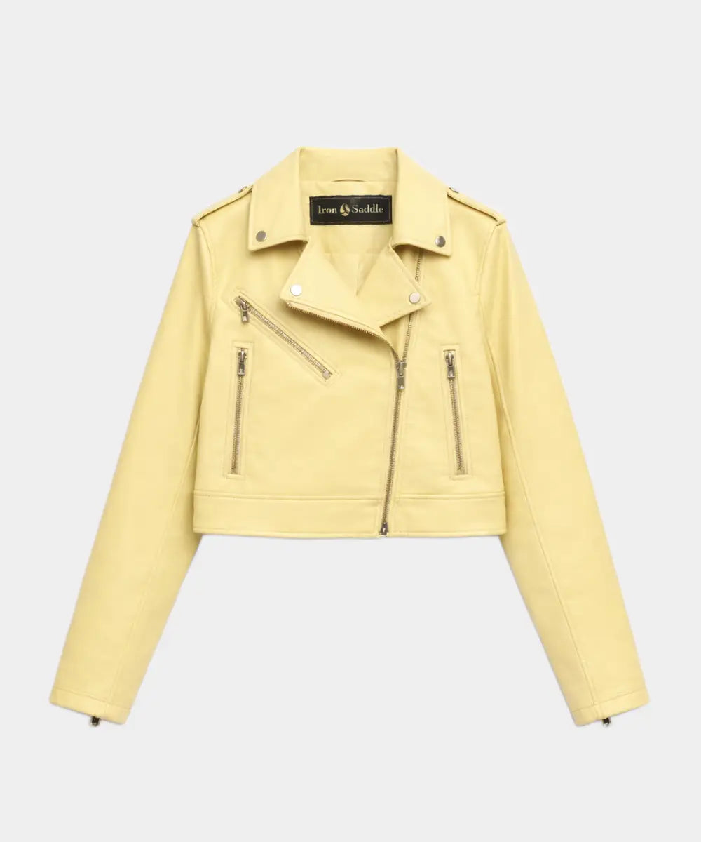SummerCollection YellowLeatherCroppedBikerJacket