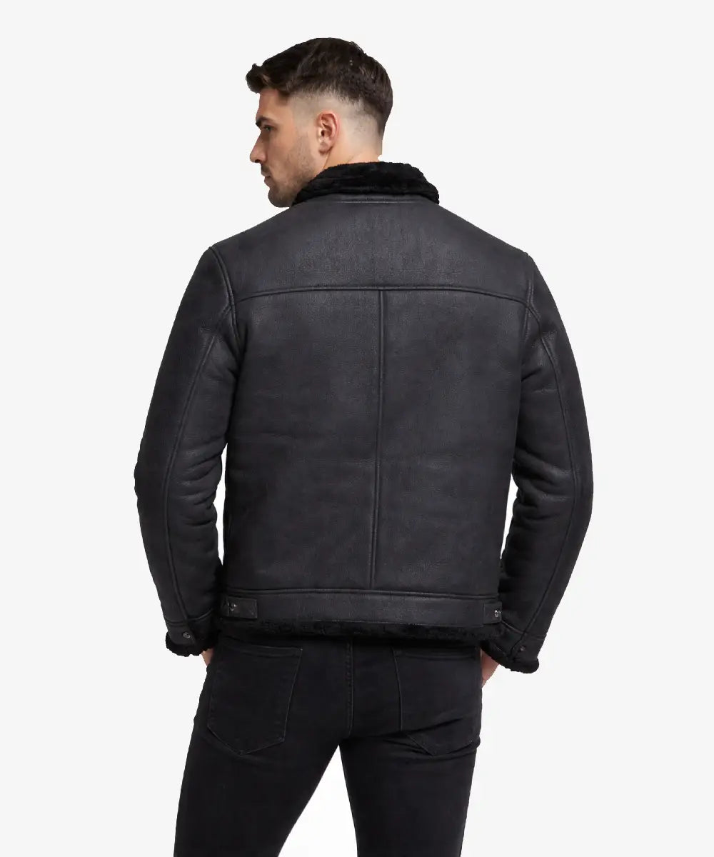 Superdry & Co Black_Shearling_Leather_Avaioter_Flyghted_Jacketacket