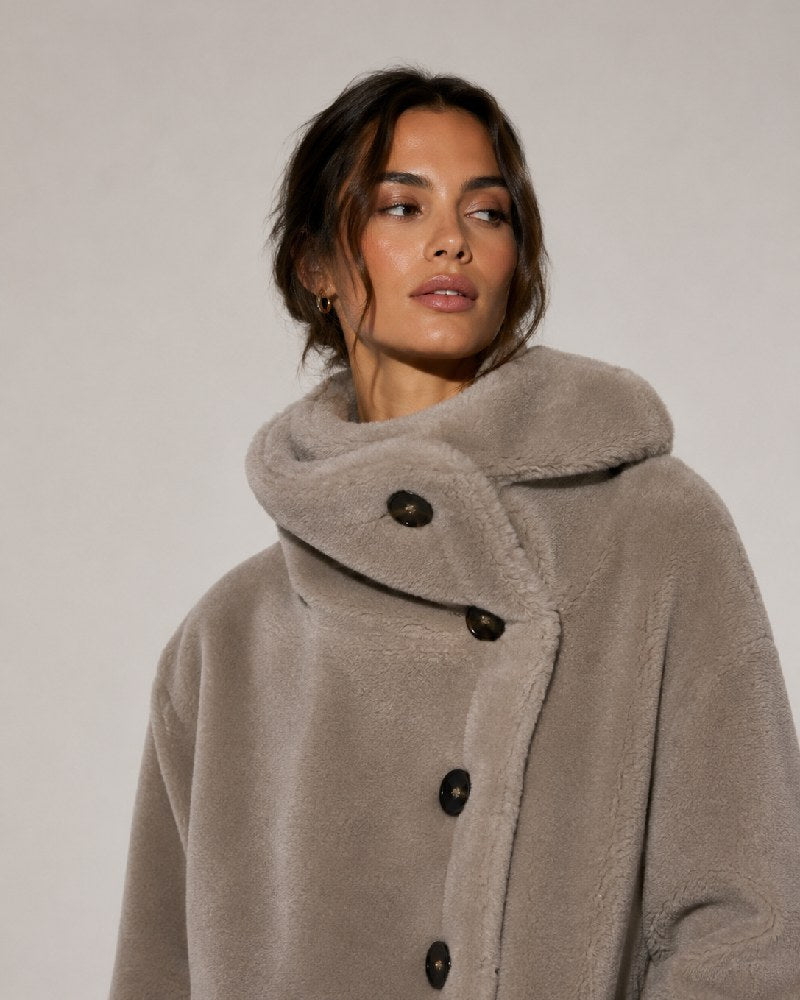 TaupeDouble-FacedFauxShearlingJacket