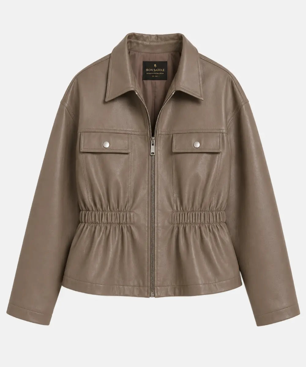 Taupe_Brown_Faux_Leather_Jacket_With_Elasticated_Waist