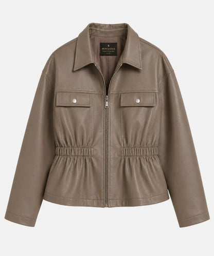 Taupe_Brown_Faux_Leather_Jacket_With_Elasticated_Waist