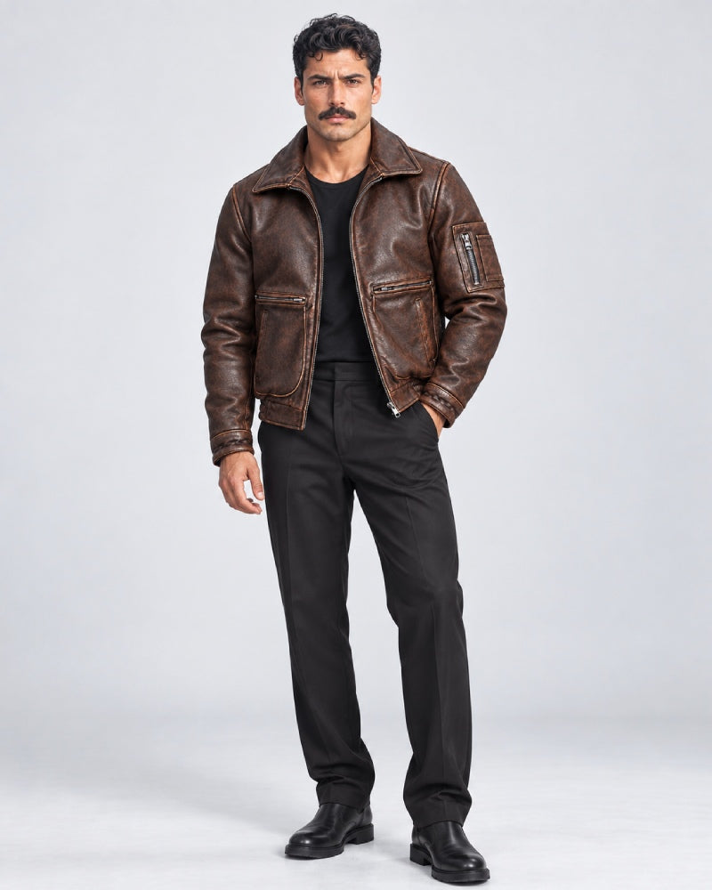 Russian Distressed Cowhide Leather Jacket