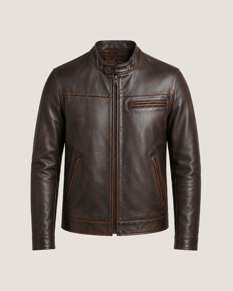 VintageDarkBrownHeritageLeatherRacerJacket
