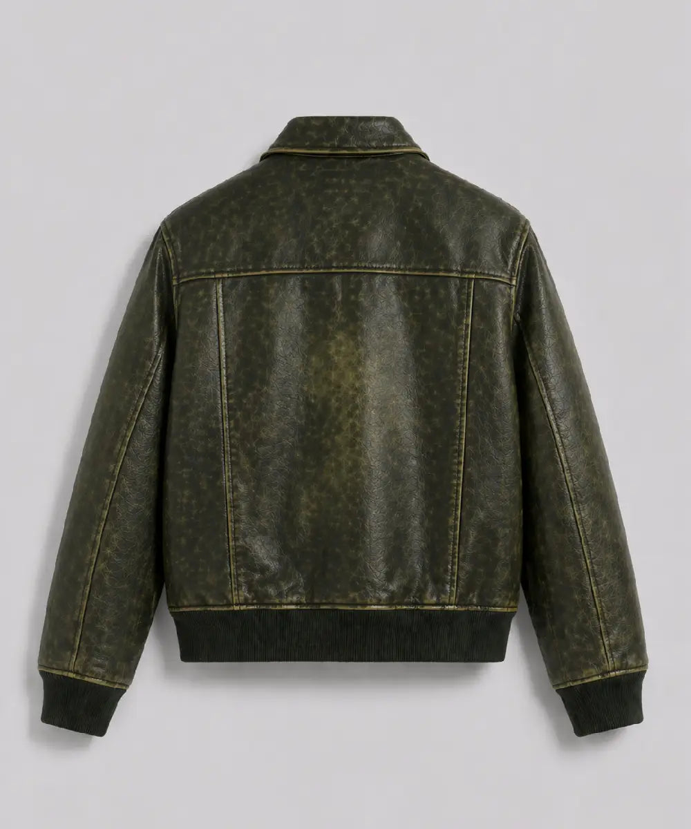VintageEffectOliveDistressedLeatherJacket