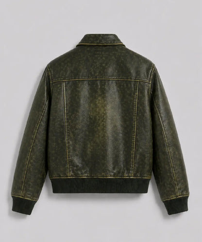 VintageEffectOliveDistressedLeatherJacket