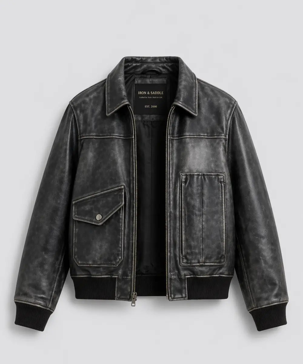 VintageEffectSmokedBlackLeatherJacket