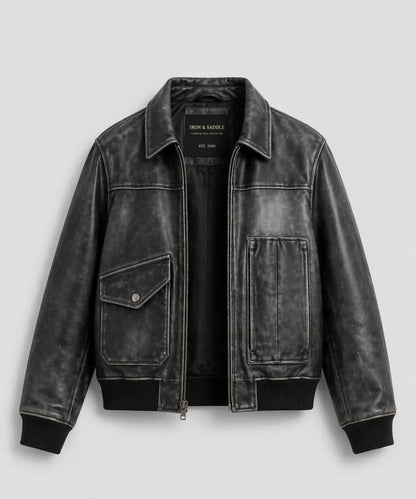 VintageEffectSmokedBlackLeatherJacket
