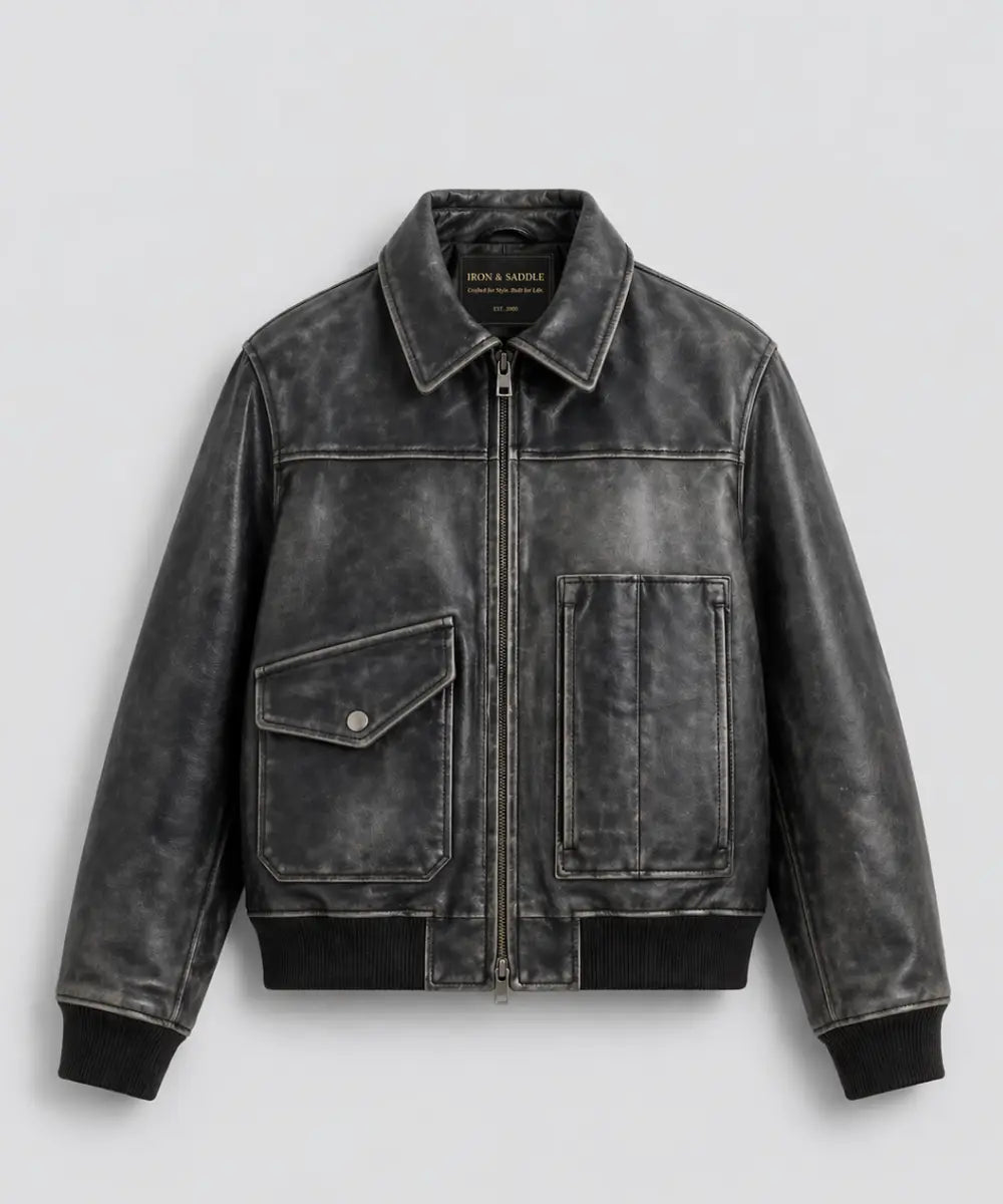 VintageEffectSmokedLeatherJacketBlack