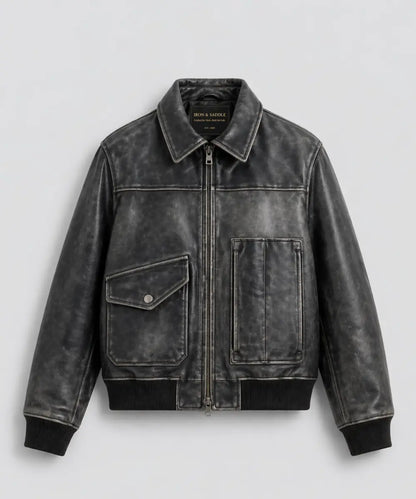 VintageEffectSmokedLeatherJacketBlack