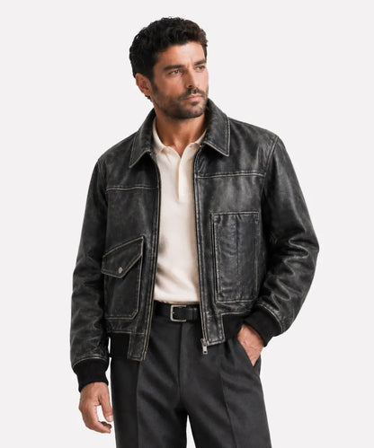 VintageSmokedBlackLeatherJacketOld1900sInspiredStyle