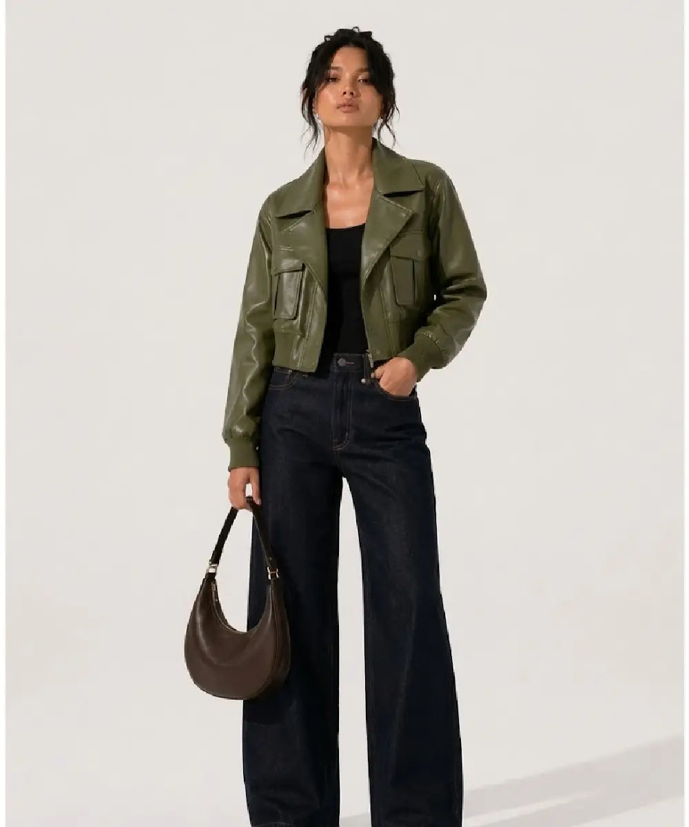 Vintage_Green_Leather_Lapel_Crop_Bomber_Jacket