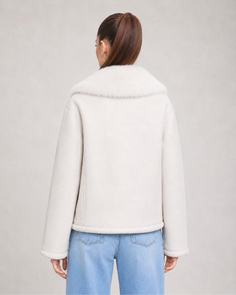 Snowfall White Fur Suede Leather Jacket