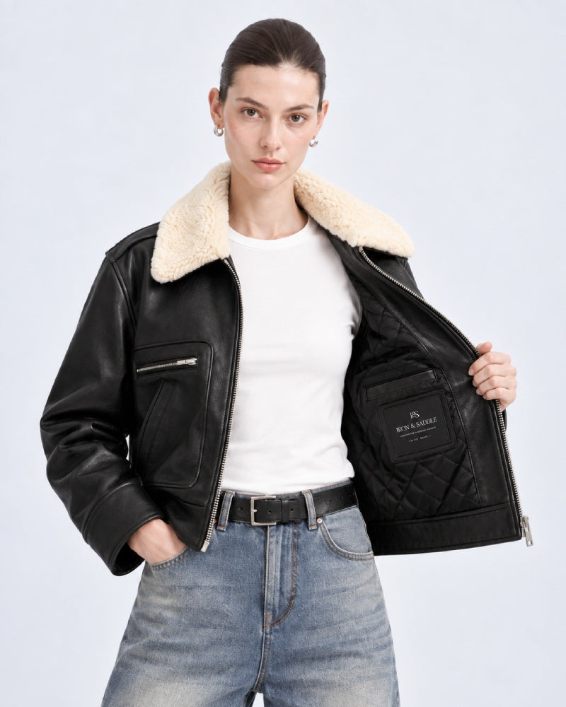 Shearling-Trimmed Leather Jacket