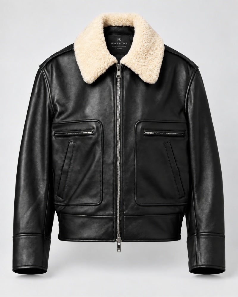 Shearling-Trimmed Leather Jacket