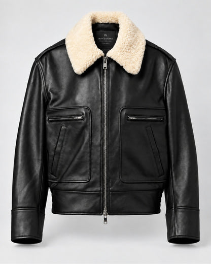 Shearling-Trimmed Leather Jacket